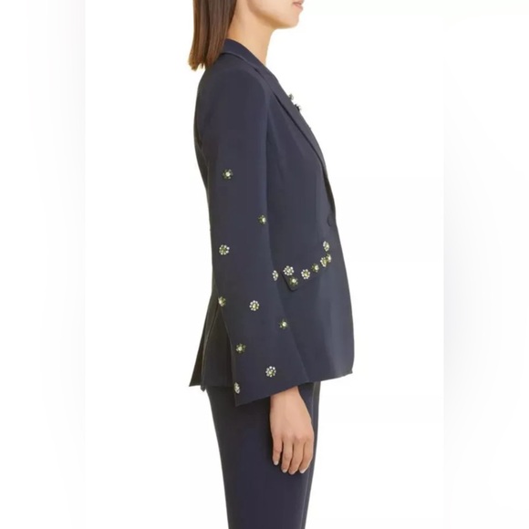 New Cinq A Sept Cheyenne Rhinestone Flower Blazer in Navy Size 4 - Picture 3 of 12
